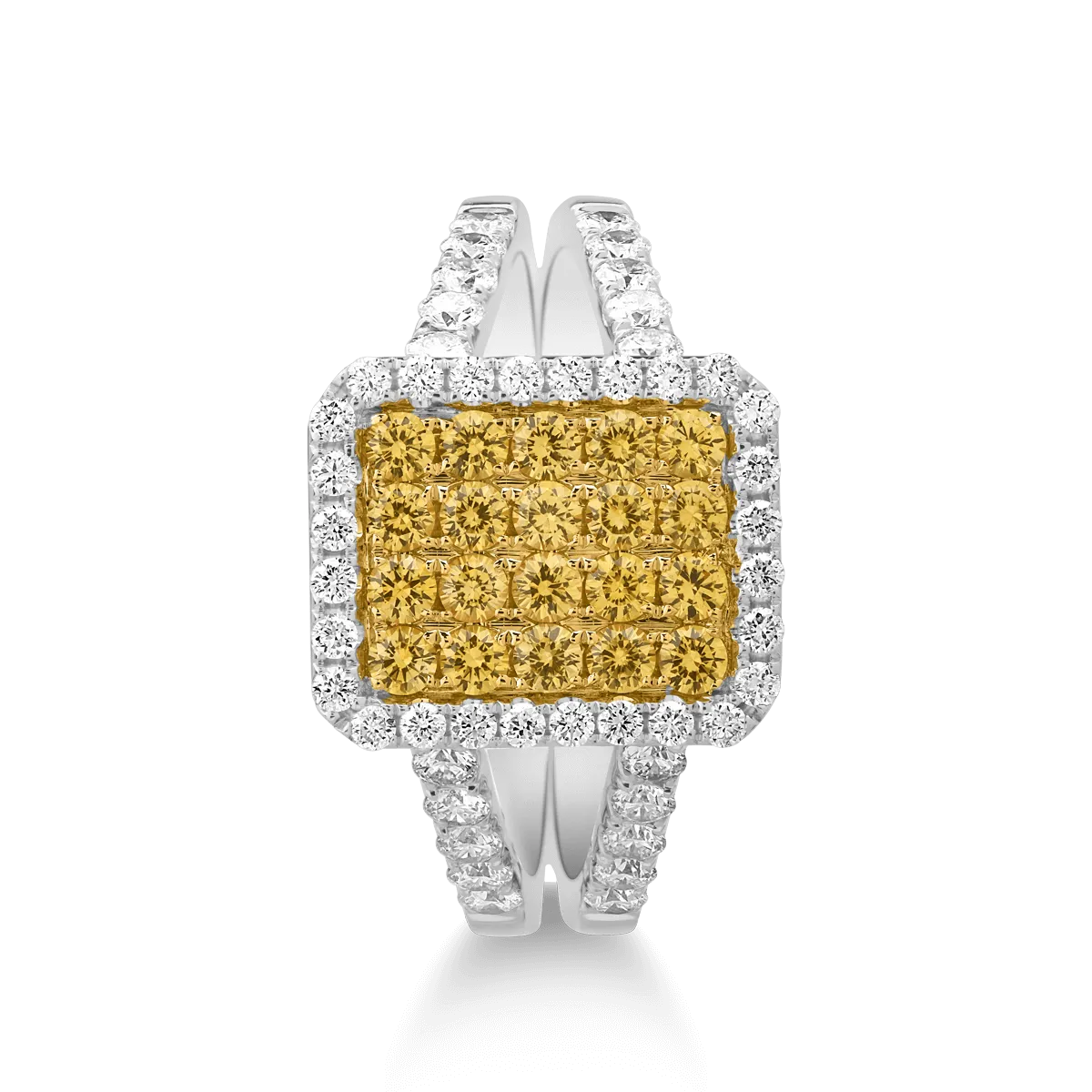 Пръстен от бяло-жълто злато 18К с жълти сапфири 0.67гкт и диаманти 0.69гкт