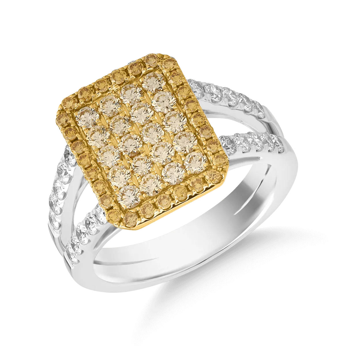 18K white/yellow gold ring with yellow diamonds of 0.85ct