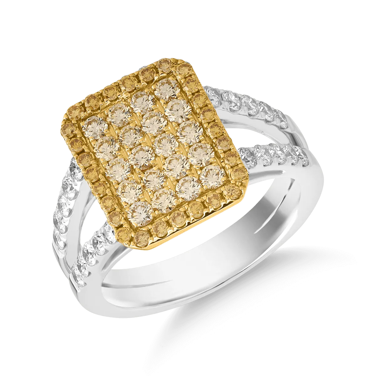 Teilor Inel din aur alb-galben cu diamante galbene de 0.85ct si diamante transparente de 0.50ct