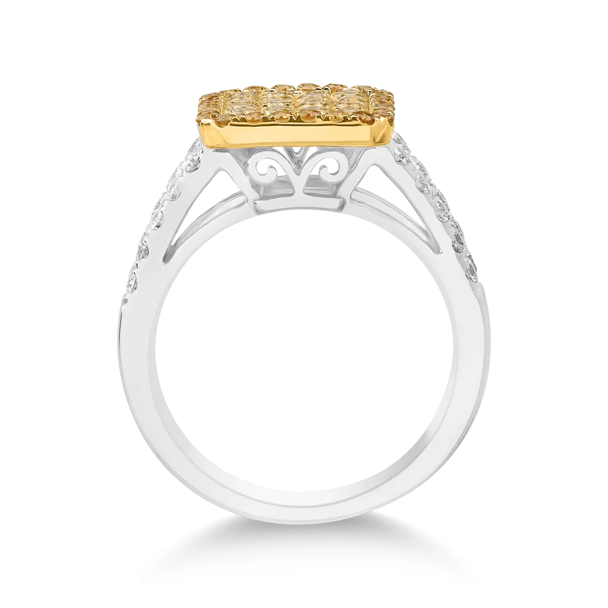 Gyűrű 18K-os fehér-sárga aranyból 0.85ct sárga gyémánttal