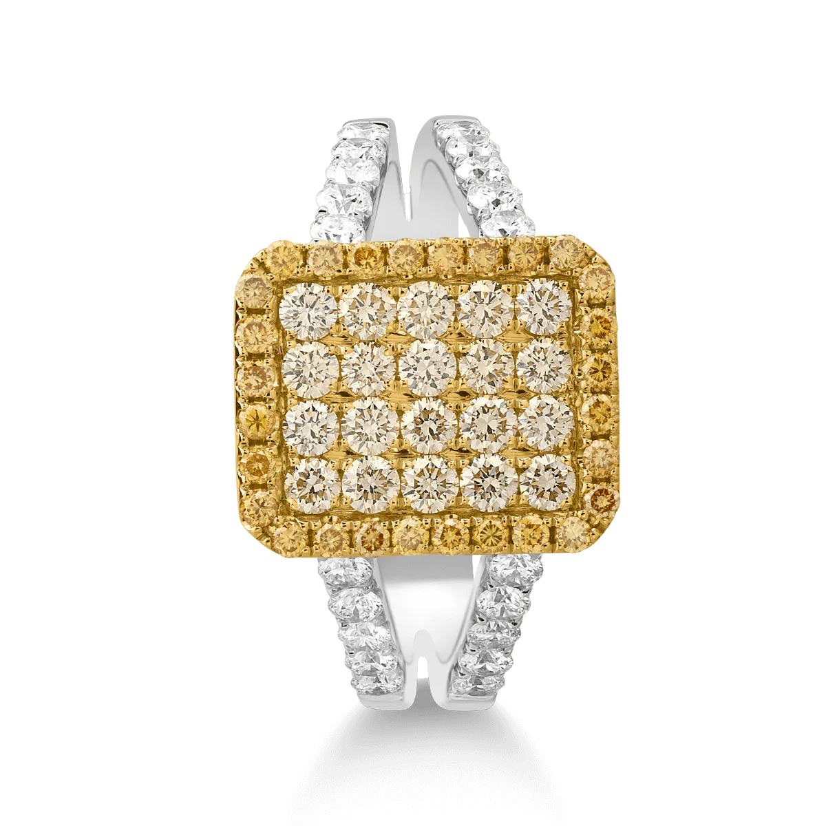 Gyűrű 18K-os fehér-sárga aranyból 0.85ct sárga gyémánttal