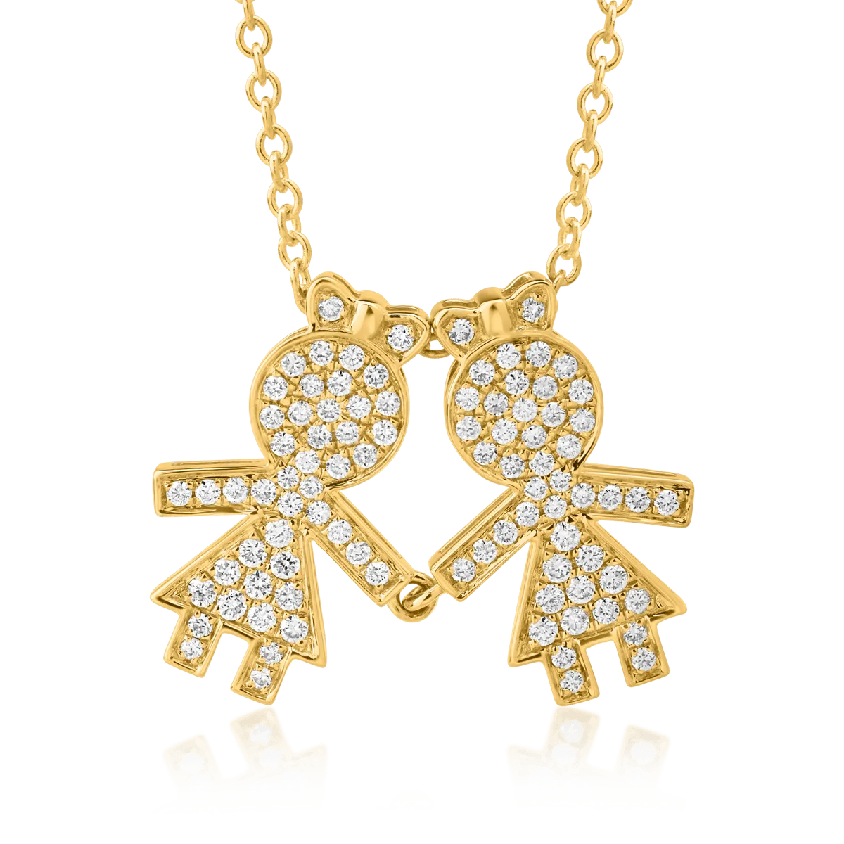 18K yellow gold chain with girl pendant with diamonds of 0.33ct