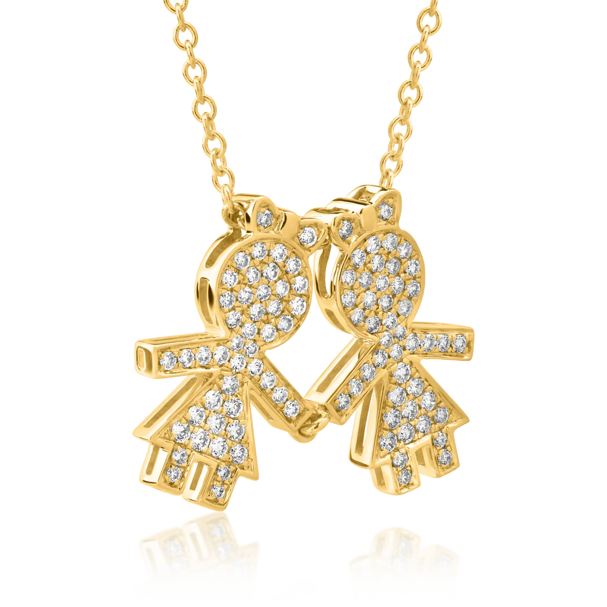 18K yellow gold chain with girl pendant with diamonds of 0.33ct