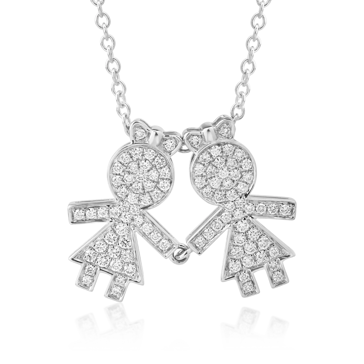 18K white gold chain with girl pendant with diamonds of 0.32ct