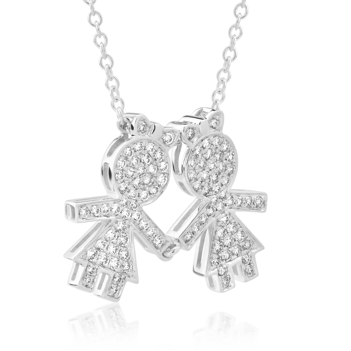 18K white gold chain with girl pendant with diamonds of 0.32ct