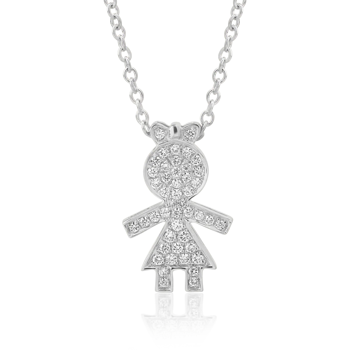 18K white gold chain with girl pendant with diamonds of 0.17ct