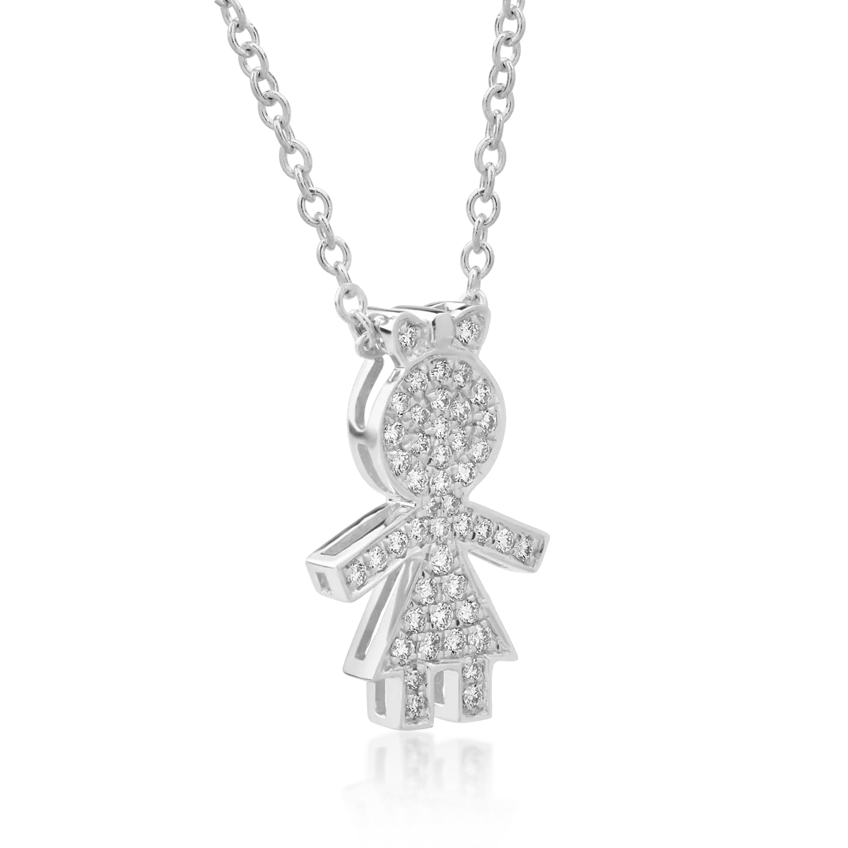 18K white gold chain with girl pendant with diamonds of 0.17ct