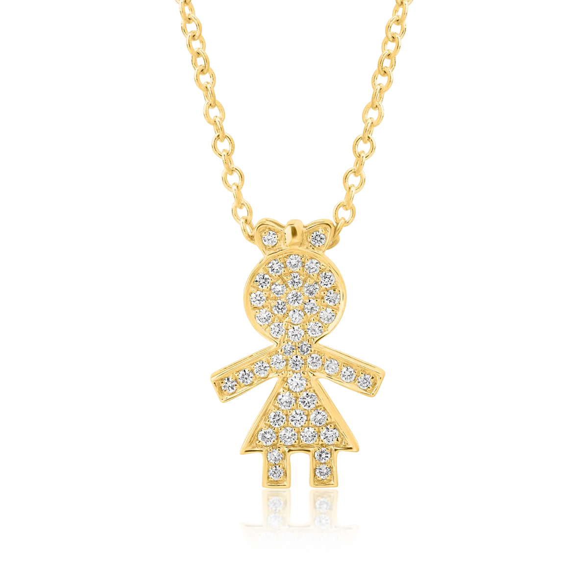 18K yellow gold chain with girl pendant with diamonds of 0.16ct