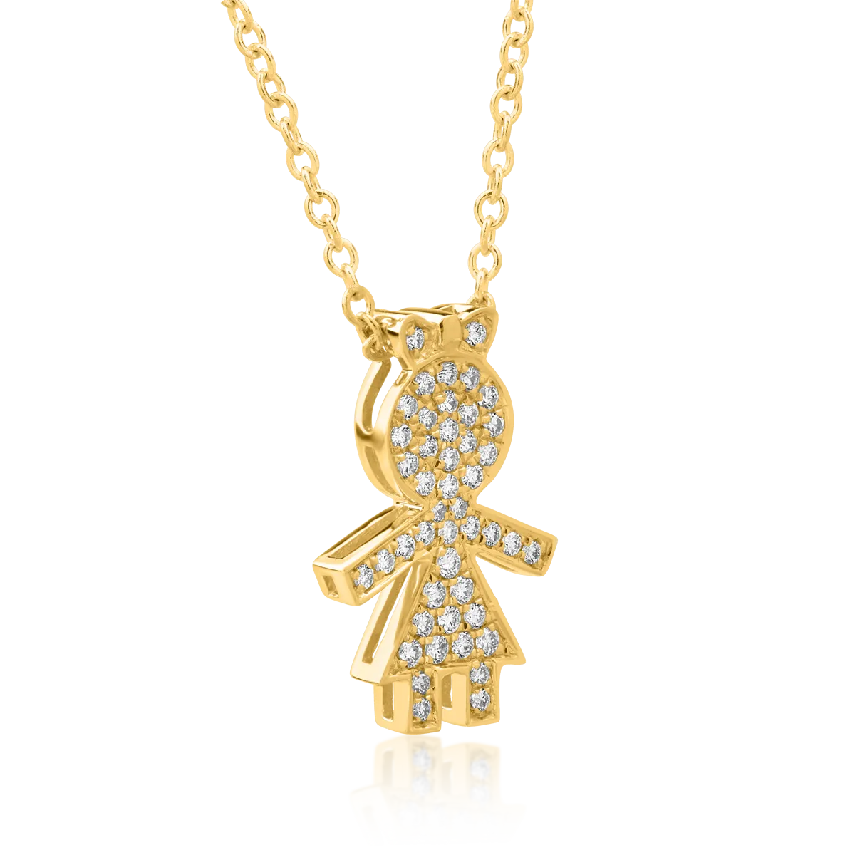 18K yellow gold chain with girl pendant with diamonds of 0.16ct