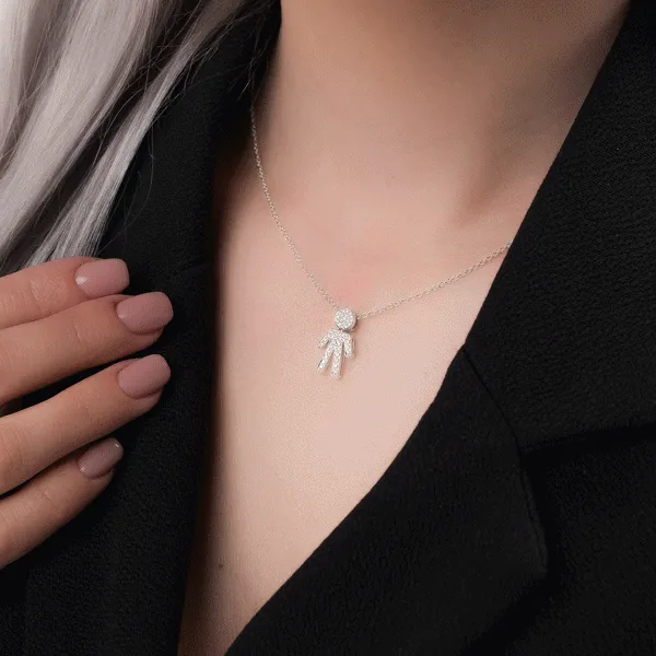 Lant cu pandantiv din aur alb cu diamante de 0.16ct