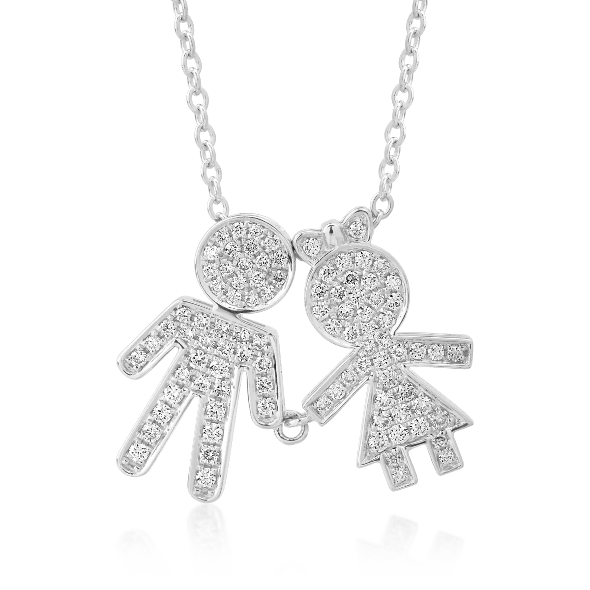 18K white gold chain with girl and boy pendant with diamonds of 0.33ct