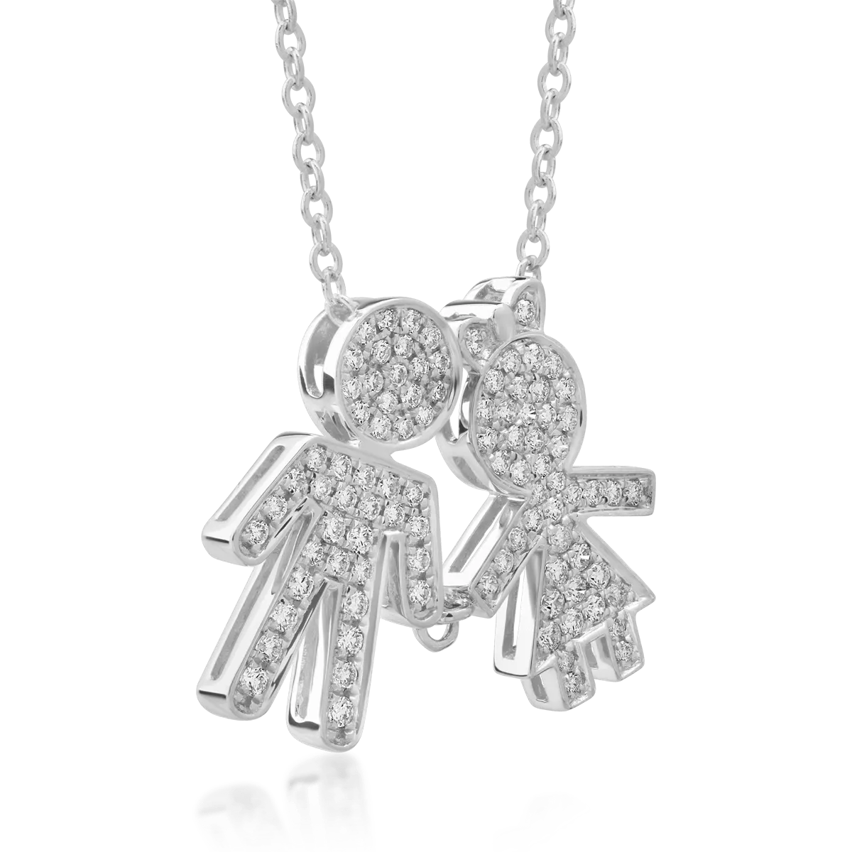 18K white gold chain with girl and boy pendant with diamonds of 0.33ct