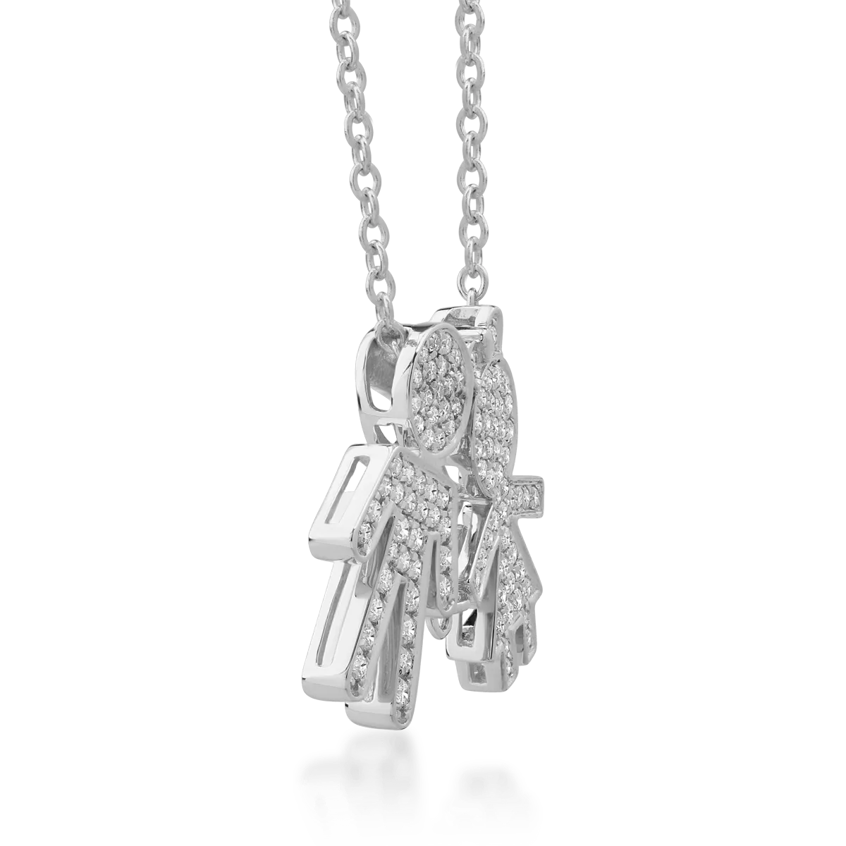 18K white gold chain with girl and boy pendant with diamonds of 0.33ct