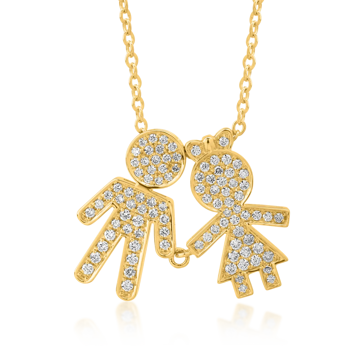 18K yellow gold chain with girl and boy pendant with diamonds of 0.33ct