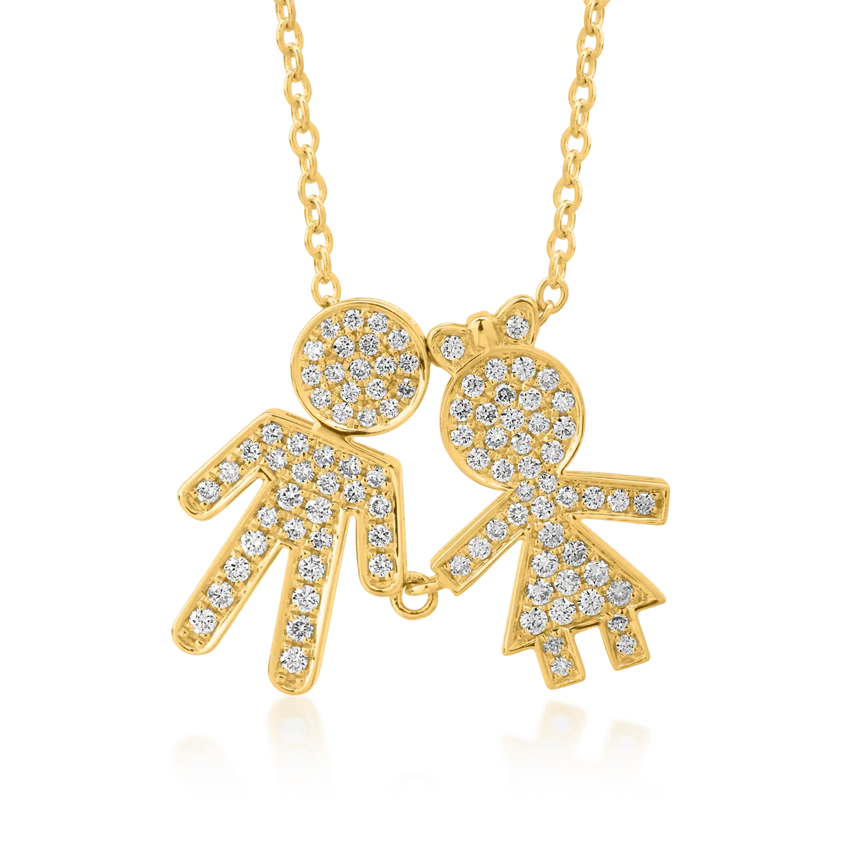 18K yellow gold chain with girl and boy pendant with diamonds of 0.33ct