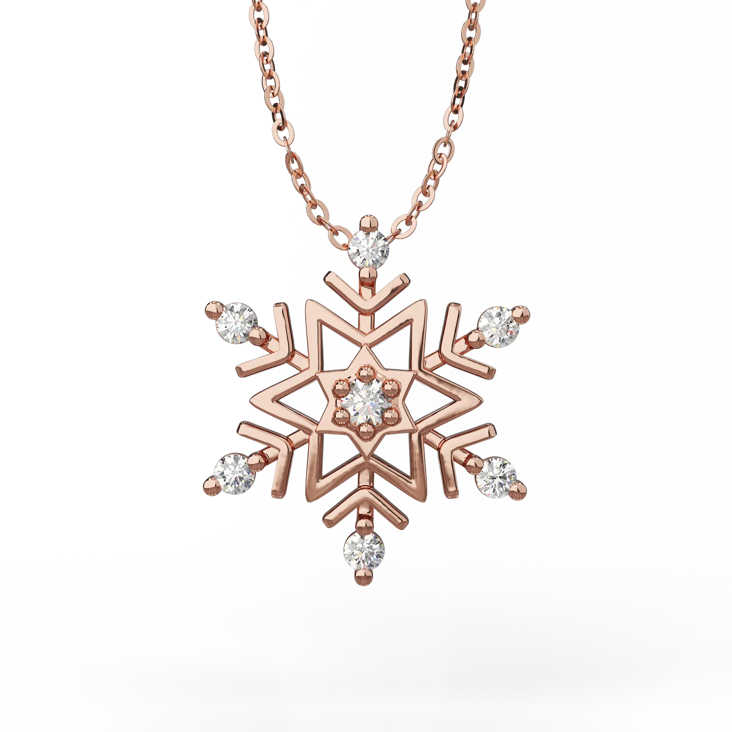 Lant cu pandantiv fulg de nea din aur roz de 18K cu diamante de 0.03ct