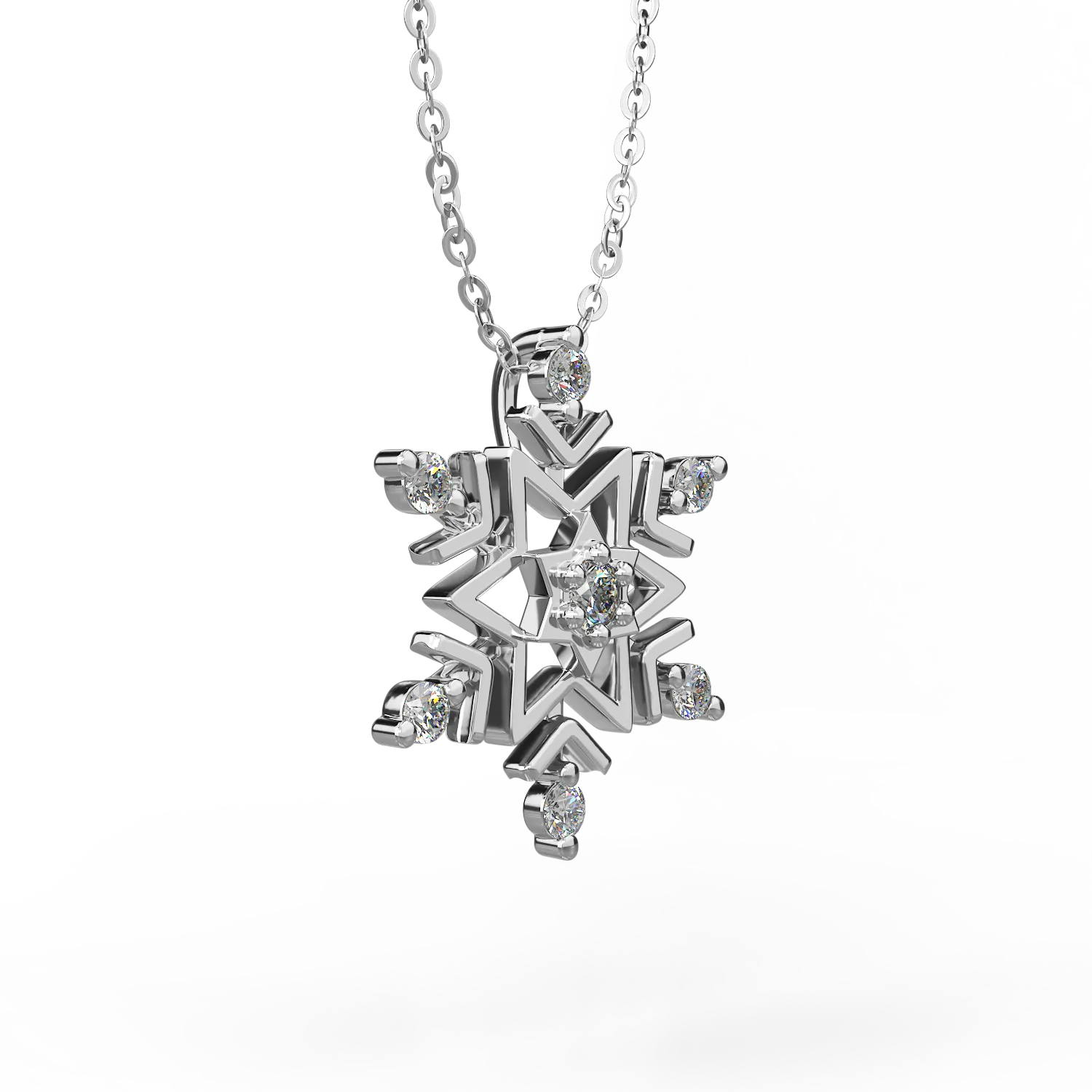 18K white gold chain with snowflake pendant with diamonds of 0.03ct