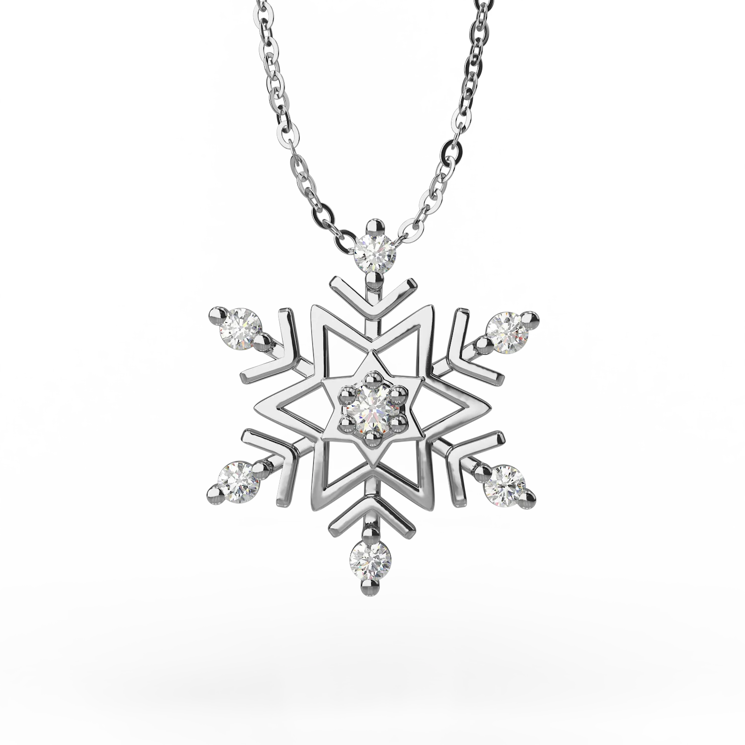 Lant cu pandantiv fulg de nea din aur alb de 18K cu diamante de 0.03ct-54186