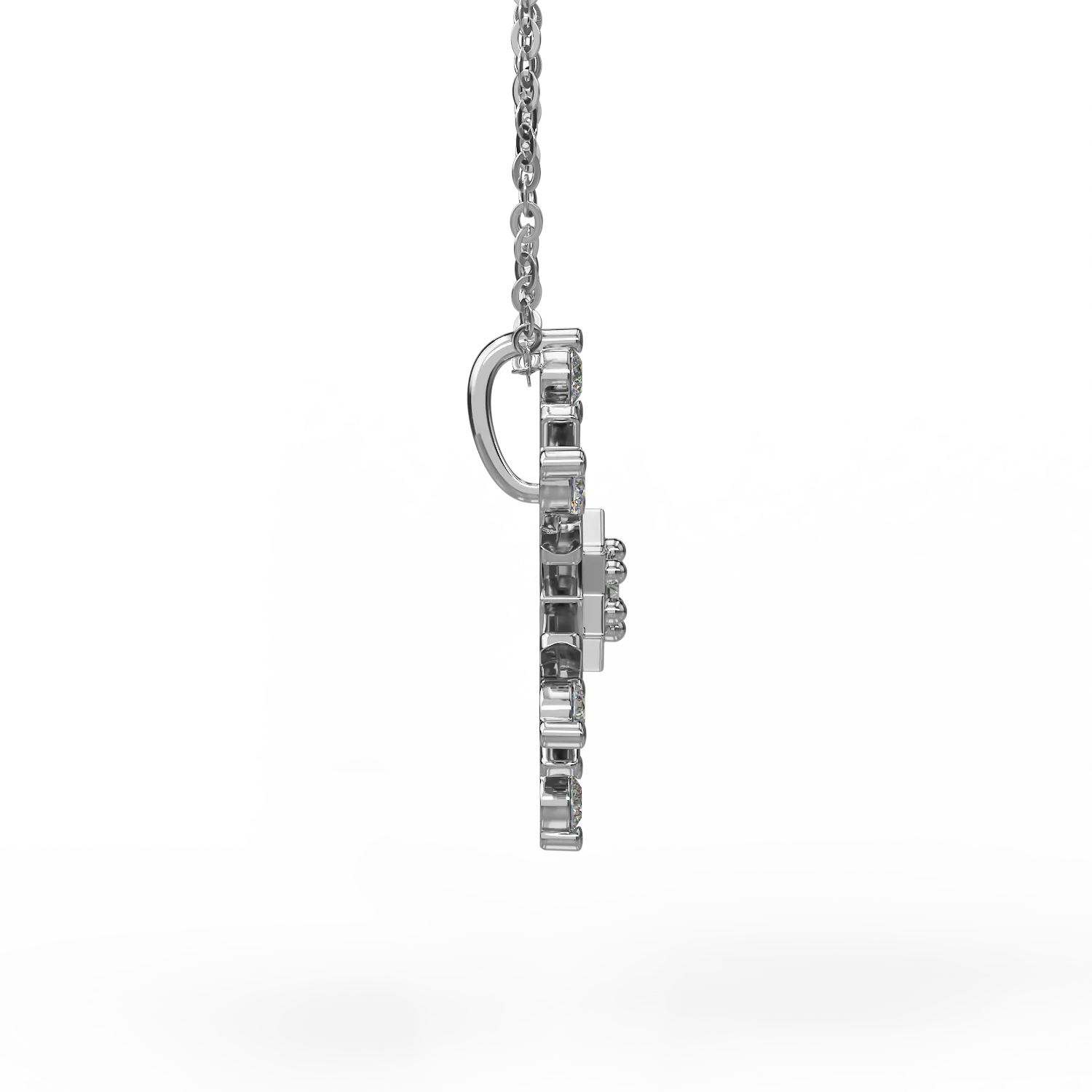 Lant cu pandantiv fulg de nea din aur alb cu diamante de 0.03ct