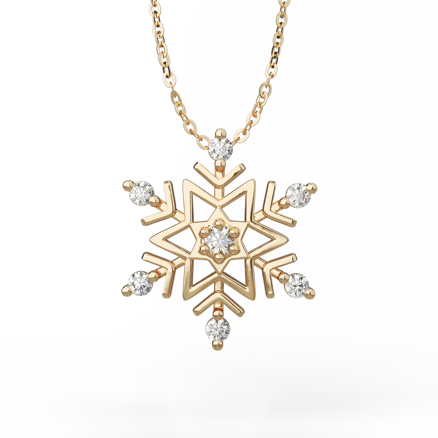 18K yellow gold chain with snowflake pendant with diamonds of 0.03ct