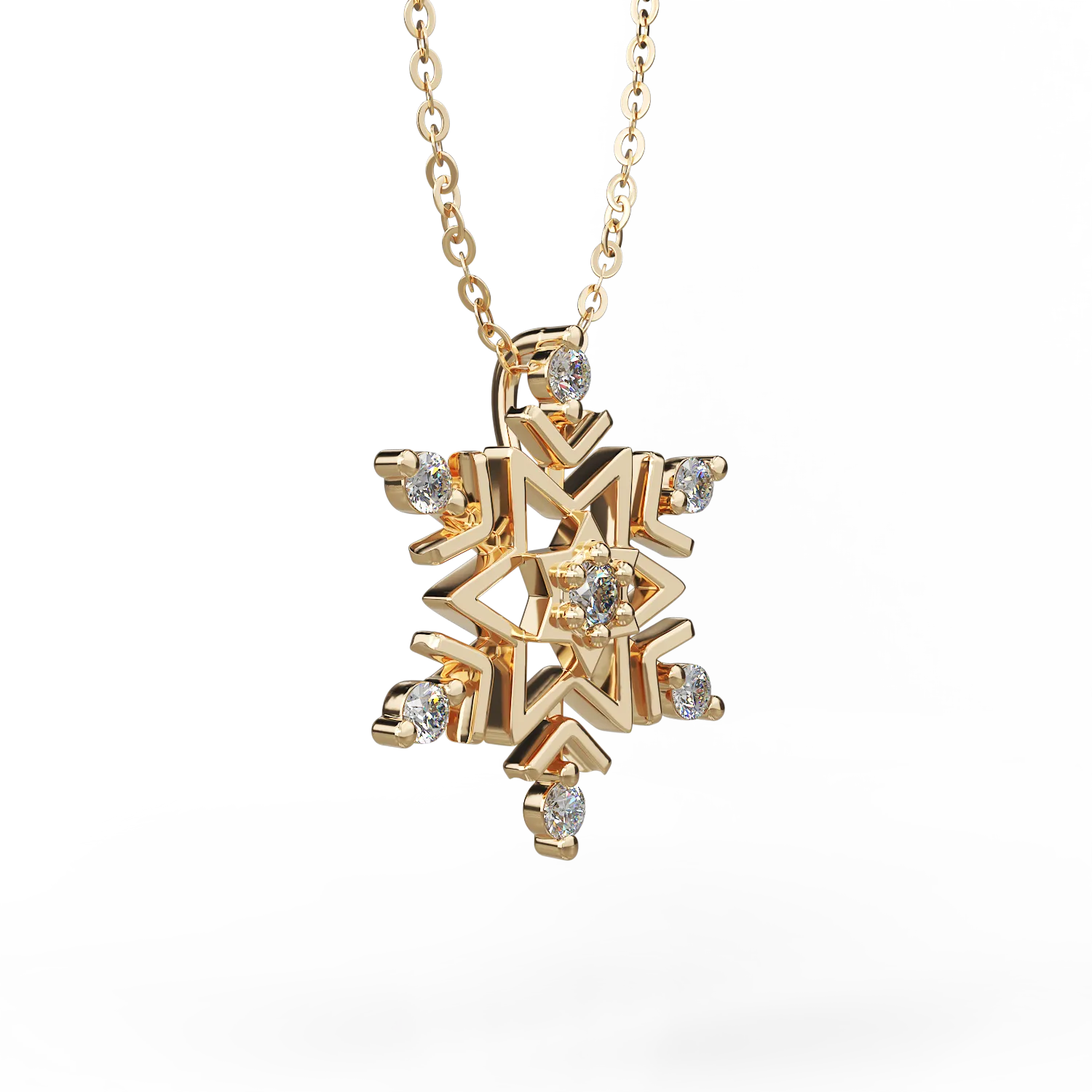 Lant cu pandantiv fulg de nea din aur galben cu diamante de 0.03ct