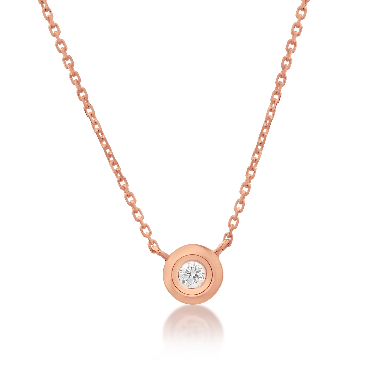 Lant cu pandantiv din aur roz cu diamant de 0.033ct