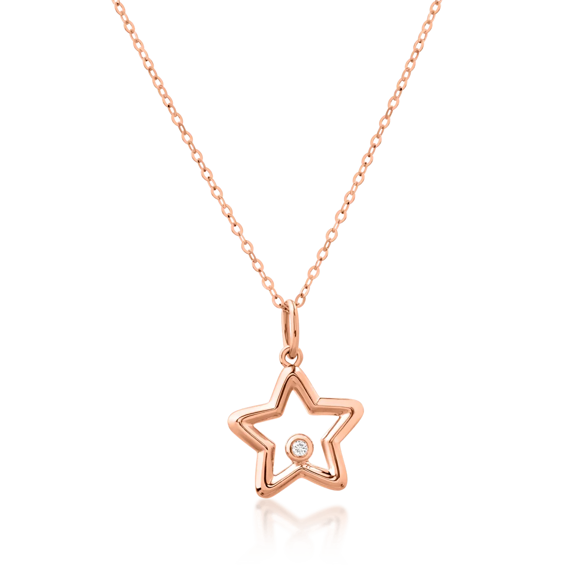 18K rose gold chain with star pendant with diamond of 0.01ct