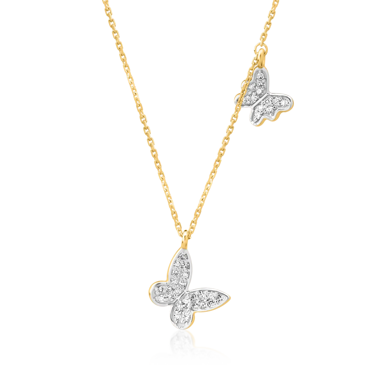 Lant cu pandantive fluturi din aur alb-galben cu diamante de 0.1ct