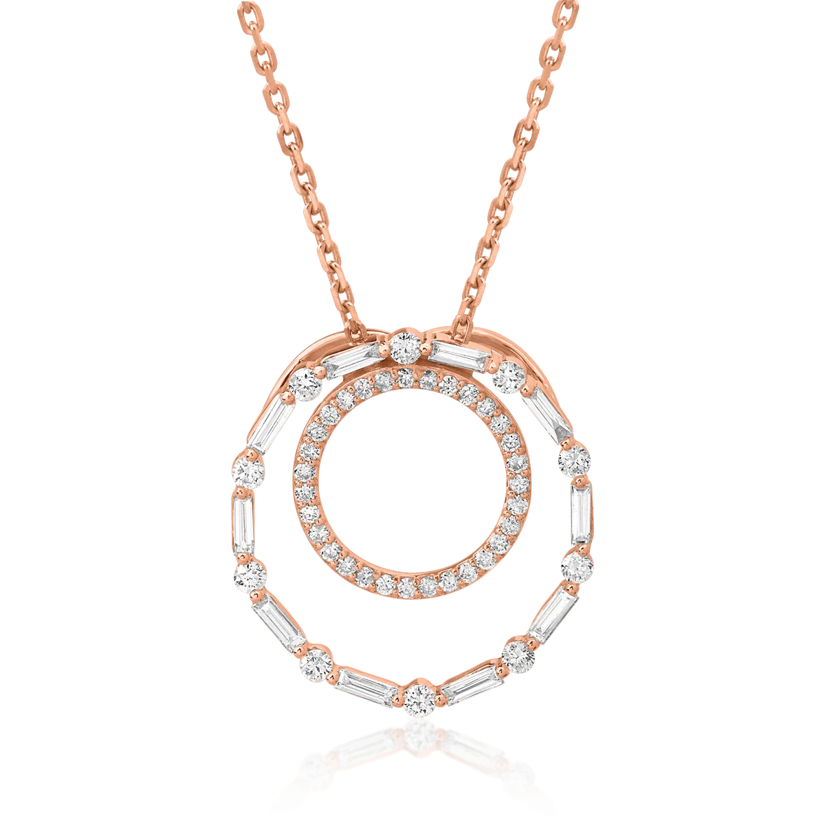 Lant cu pandantiv din aur roz cu diamante baguette si rotunde de 0.28ct