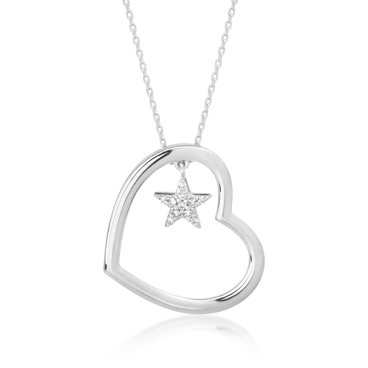 18K white gold chain with heart and star pendants with diamonds of 0.07ct