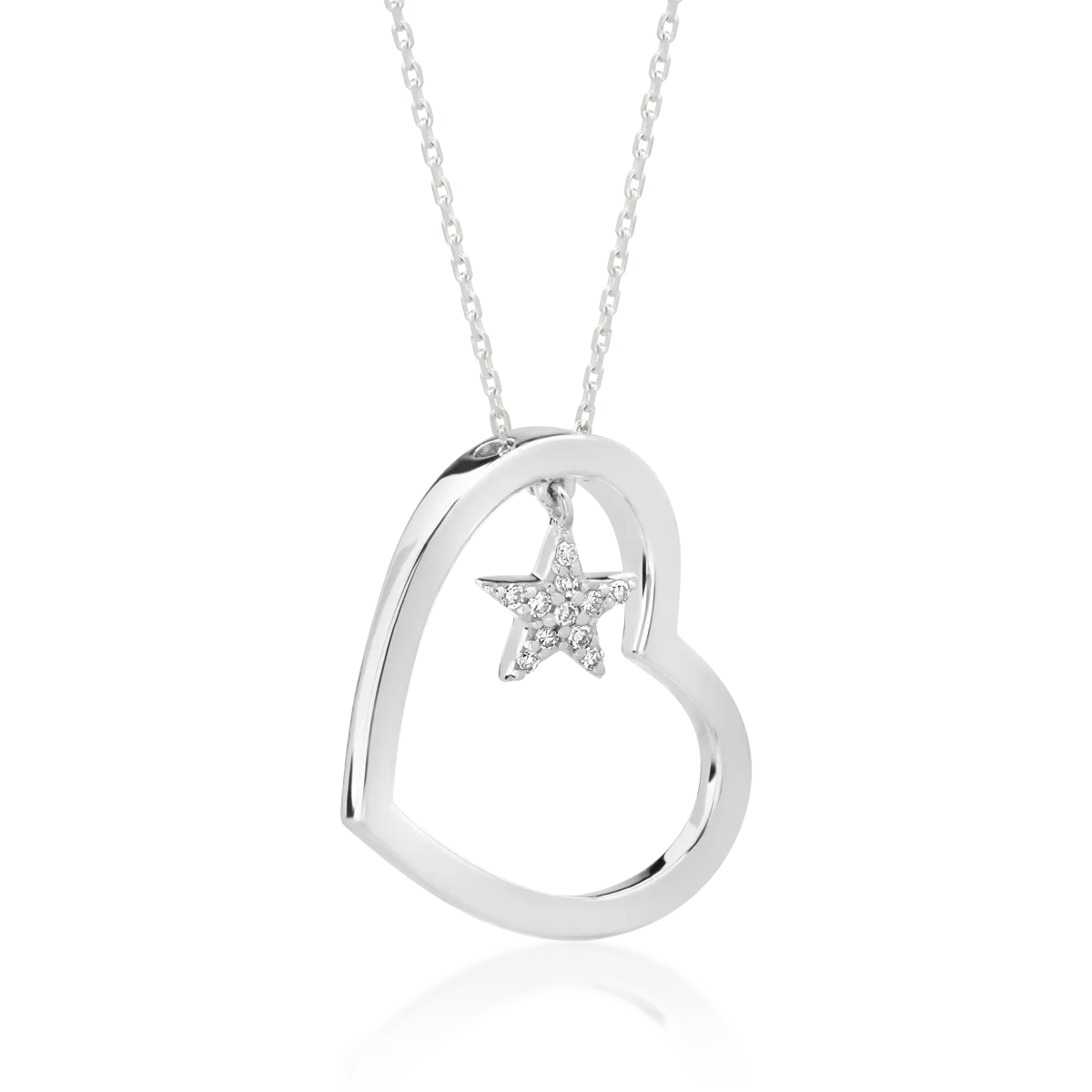 18K white gold chain with heart and star pendants with diamonds of 0.07ct