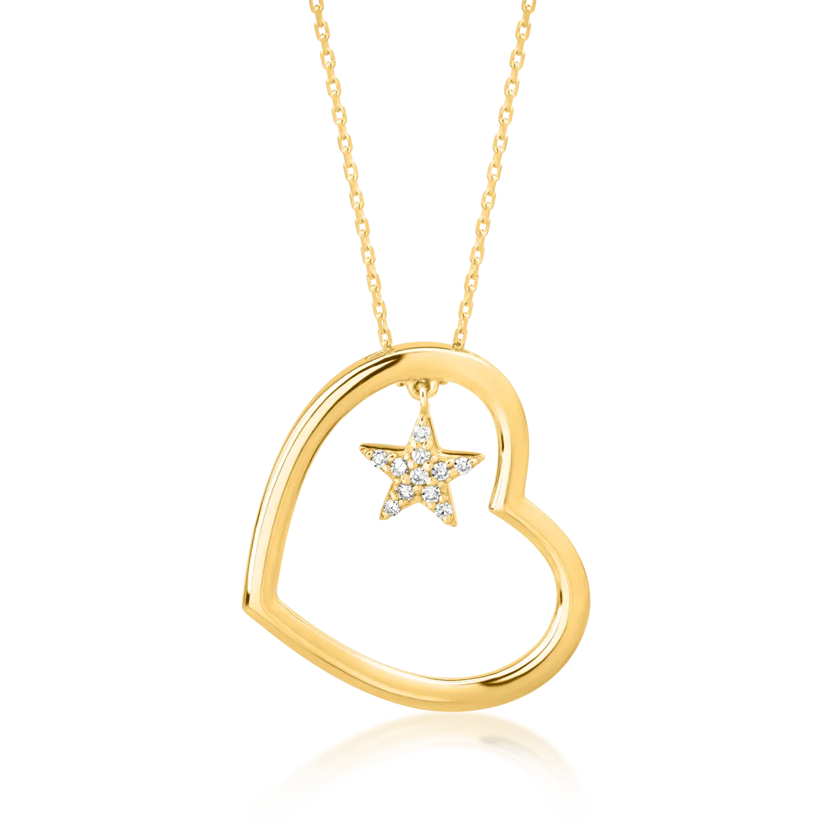 18K yellow gold chain with heart and star pendants with diamonds of 0.07ct