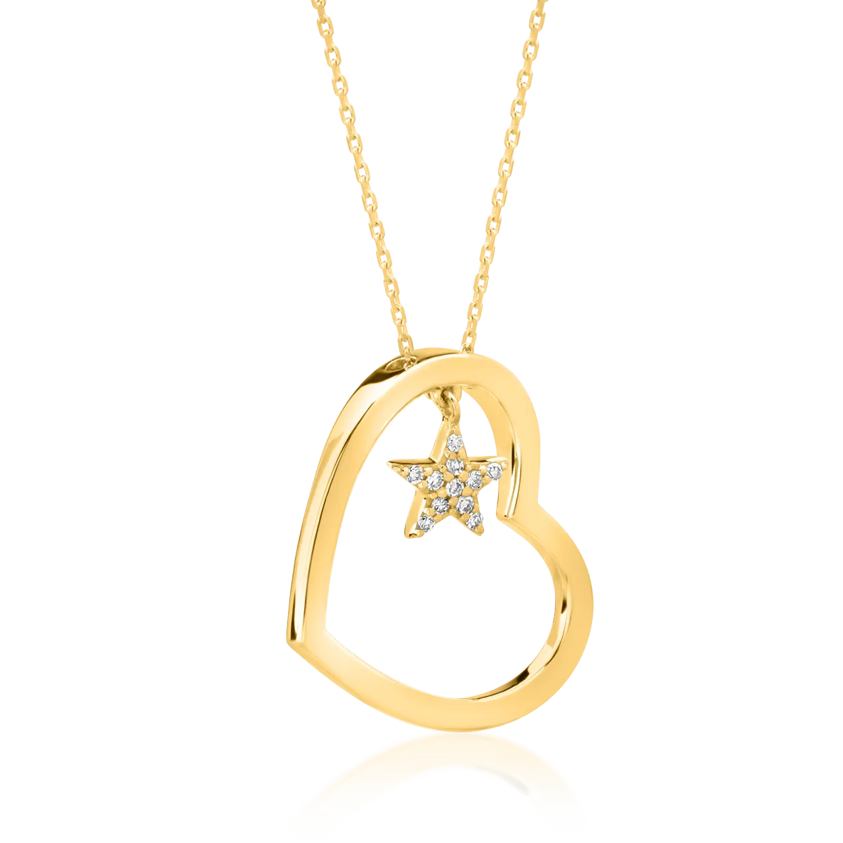 18K yellow gold chain with heart and star pendants with diamonds of 0.07ct