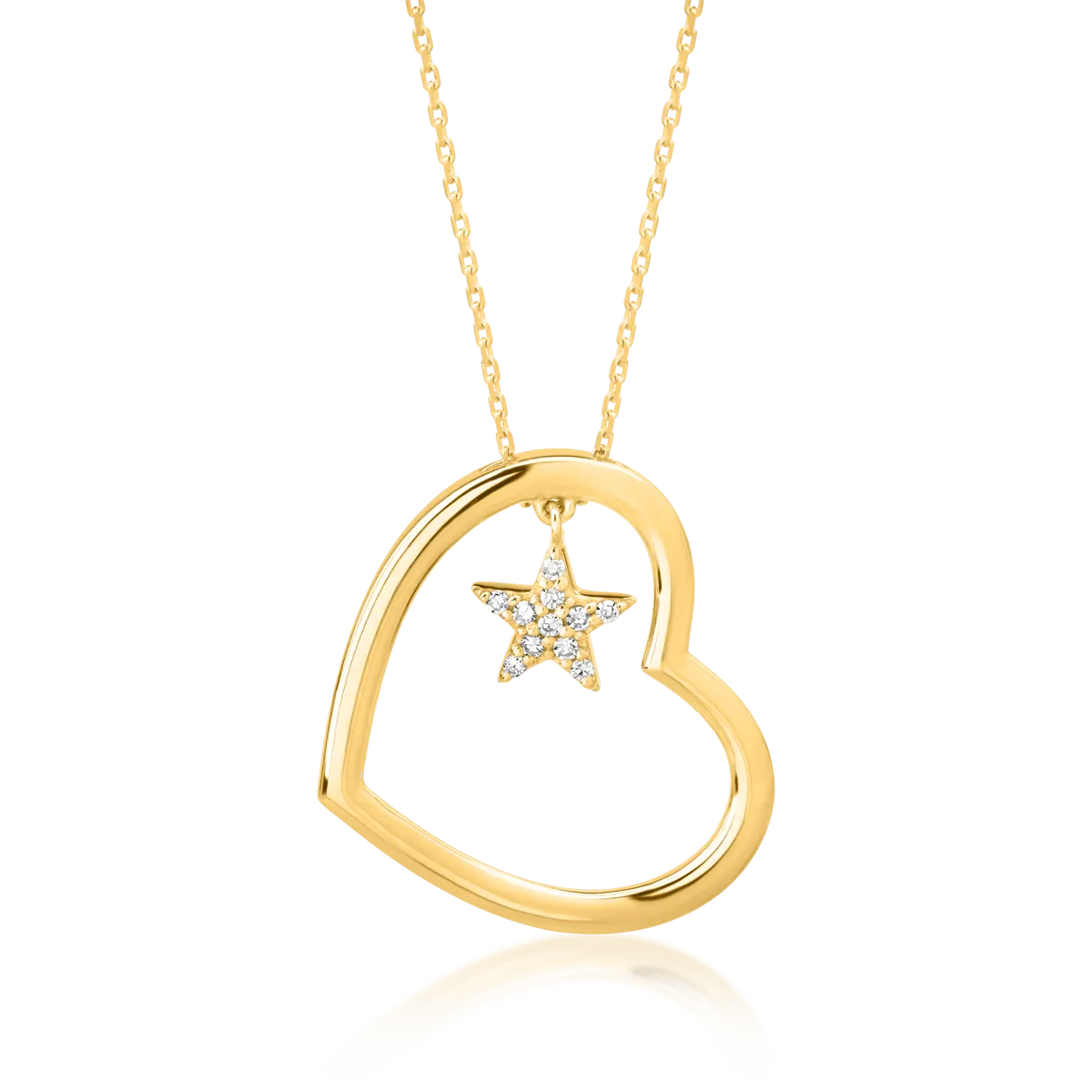 Lant cu pandantiv inima si steluta din aur galben cu diamante de 0.04ct