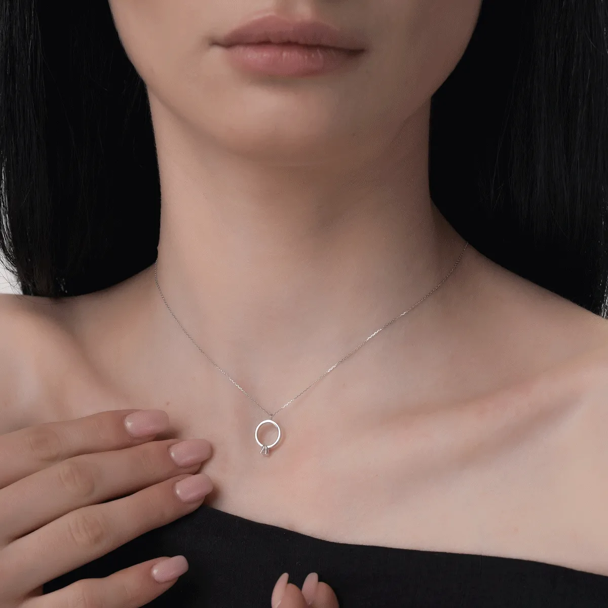 Lant cu pandantiv din aur alb cu diamant de 0.08ct - imagine 4