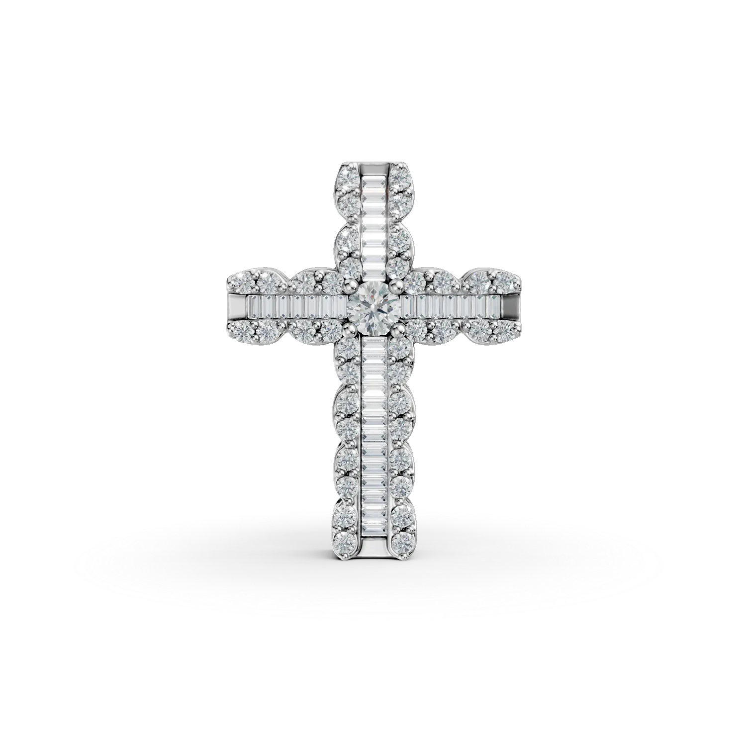 Pandantiv din aur alb cu diamante baguette si rotunde de 0.88ct