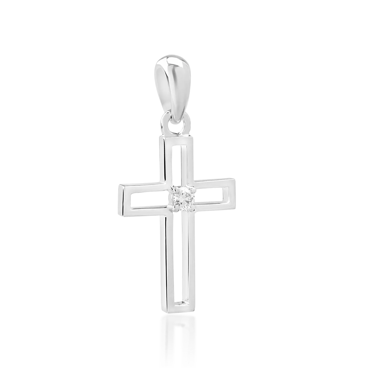 Pandantiv cruce din aur alb de 18K cu diamant de 0.03ct