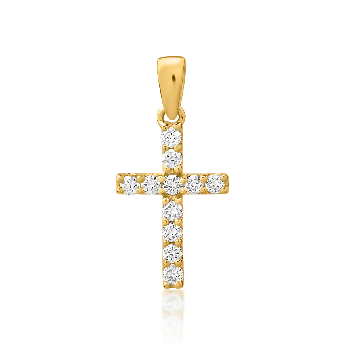 Pandantiv cruce din aur galben de 18K cu diamante de 0.2ct