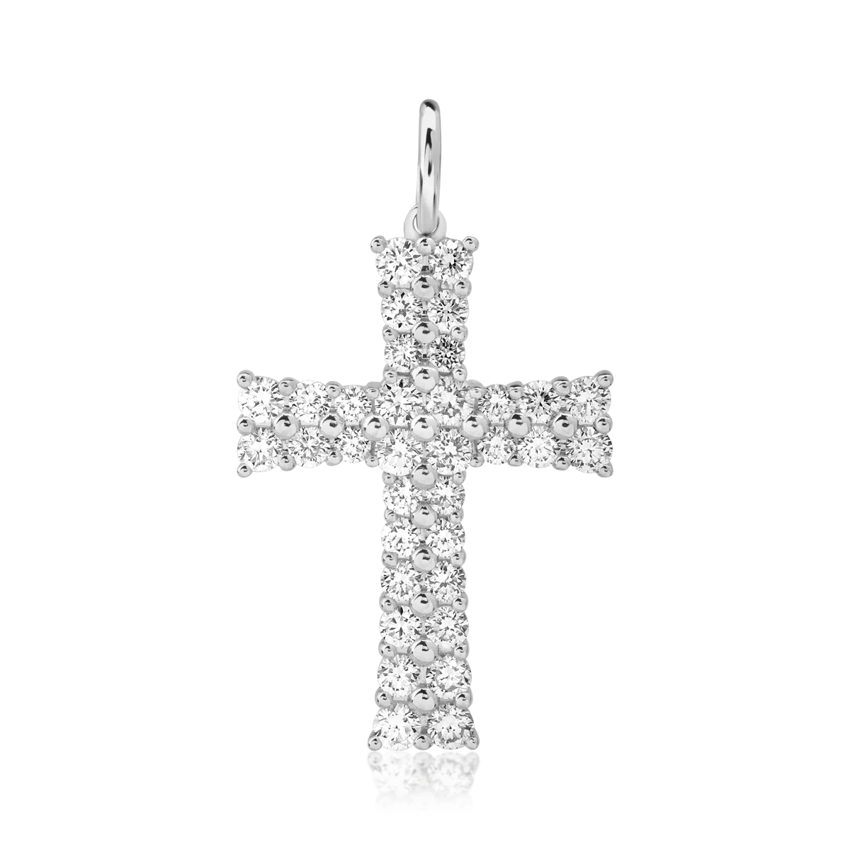 Pandantiv cruce din aur alb de 18K cu diamante de 1.21ct