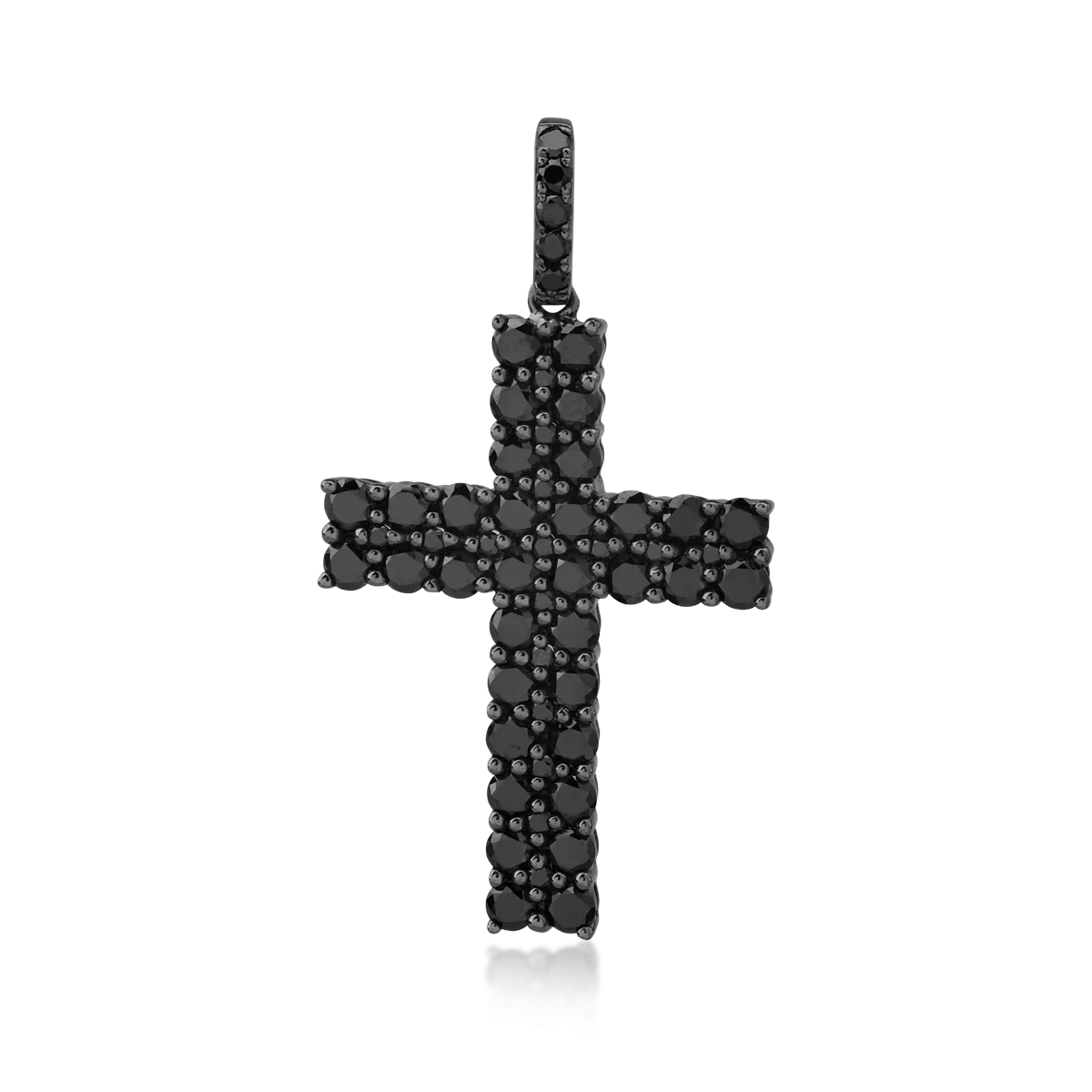 Pandantiv cruce din aur negru de 18K cu diamante negre de 1.93ct