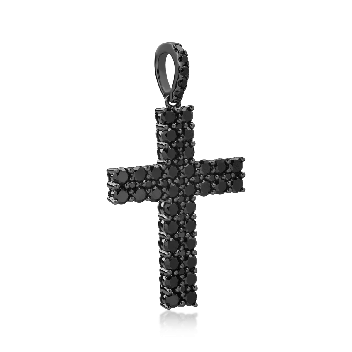 Pandantiv cruce din aur negru de 18K cu diamante negre de 1.99ct