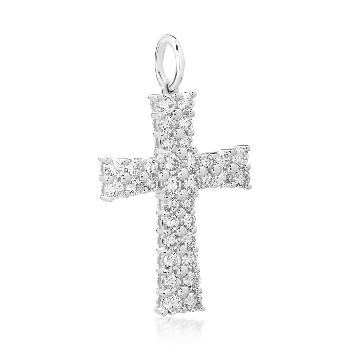 18K бял златен кръст висулка с диаманти от 1.19ct