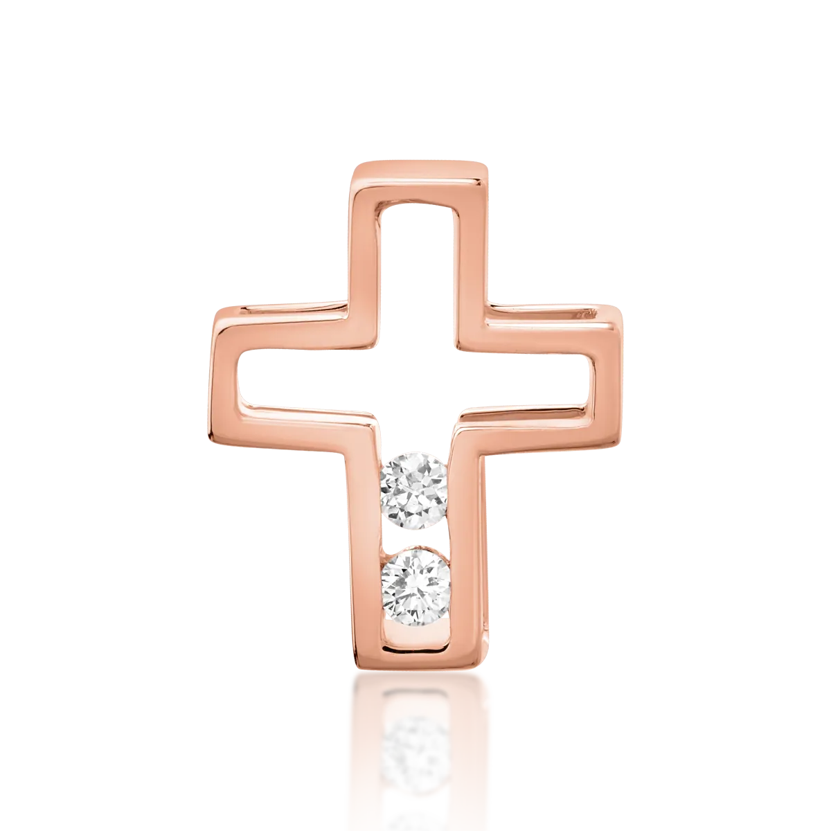 Pandantiv cruce din aur roz cu diamante de 0.029ct