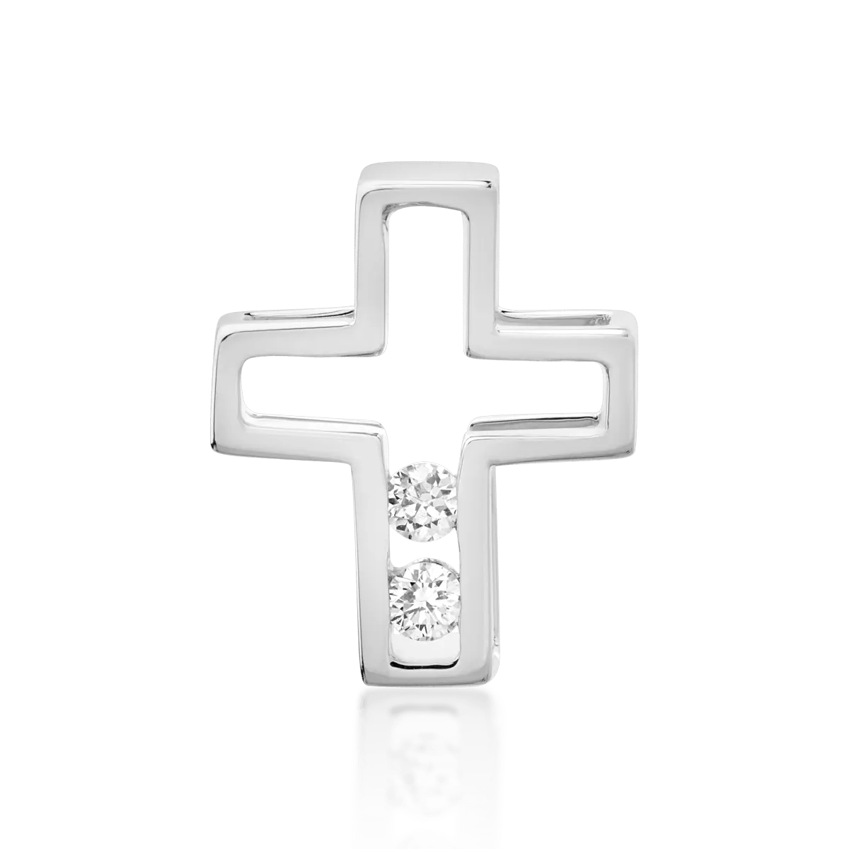 Pandantiv cruce din aur alb de 18K cu diamante de 0.029ct