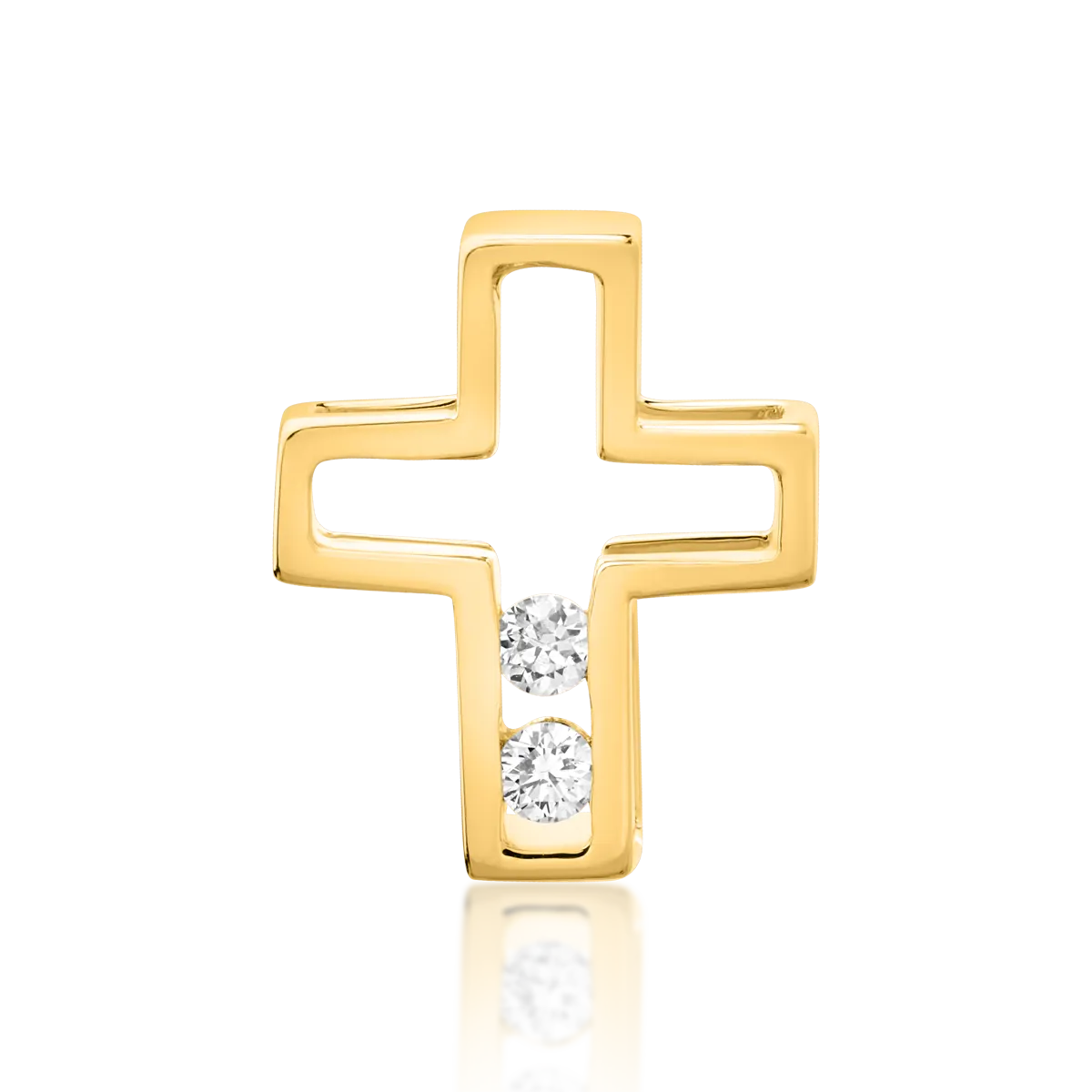Pandantiv cruce din aur galben de 18K cu diamante de 0.029ct