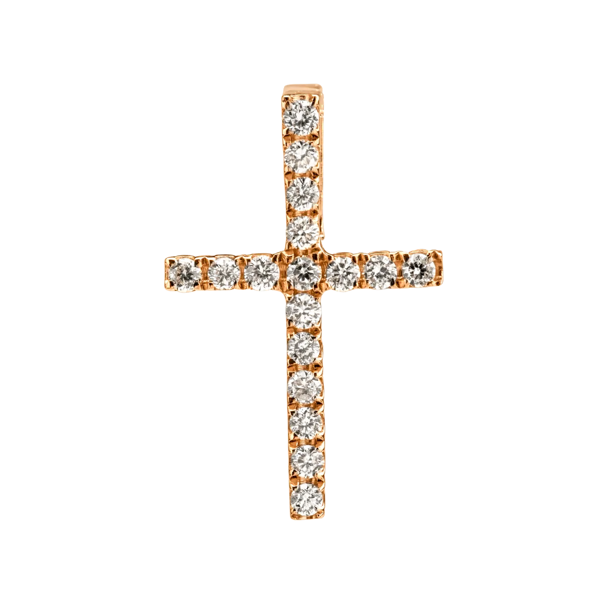 Pandantiv cruce din aur roz de 18K cu diamante de 0.083ct