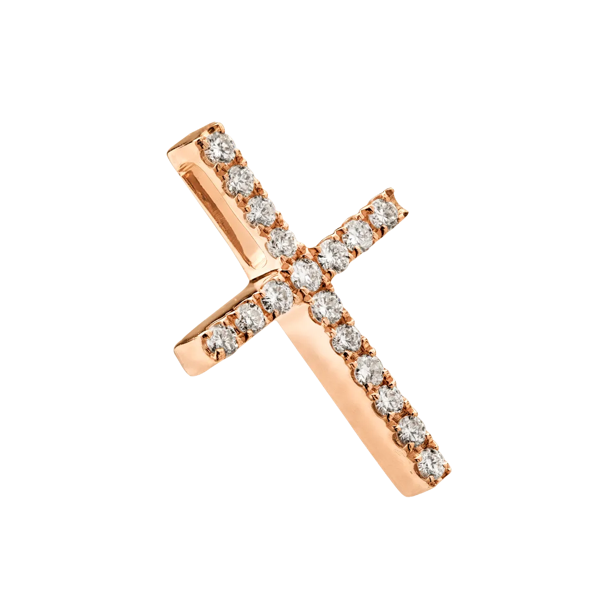 Pandantiv cruce din aur roz de 18K cu diamante de 0.083ct