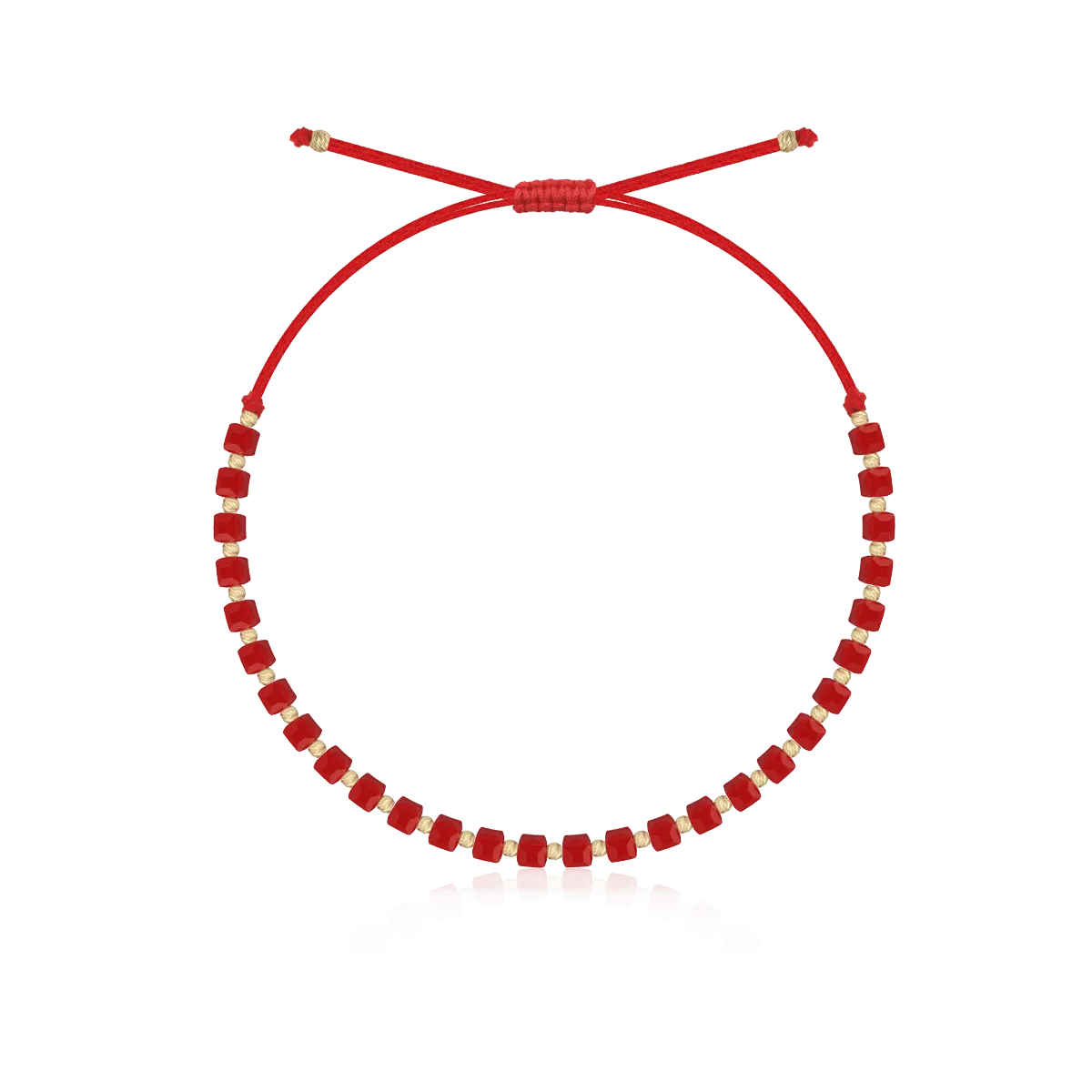 Red cord bracelet with 14K yellow gold