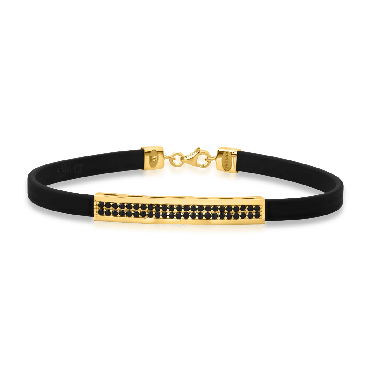 Silicone men's bracelet with 14K yellow gold plate