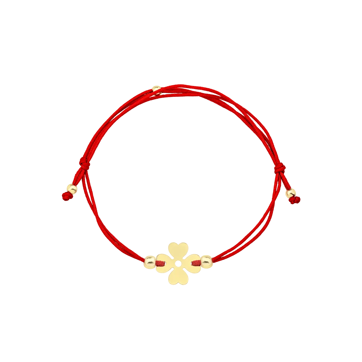 Red cord bracelet with 14K yellow gold clover